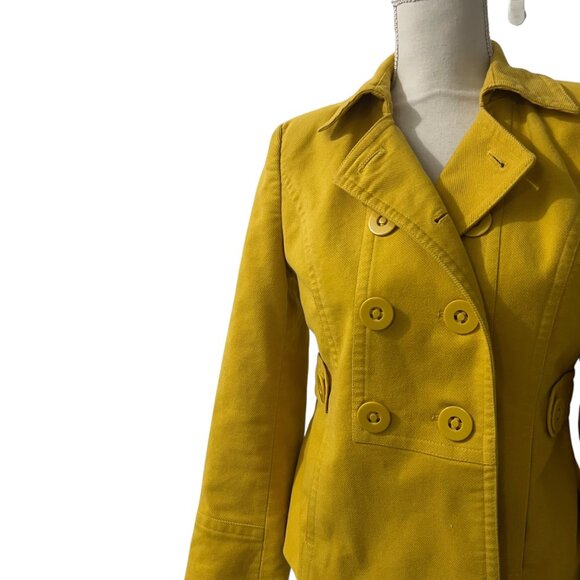 Ann Taylor Loft Mustard Yellow Preppy Double Breasted Academia Peacoat Jacket SP - Picture 4 of 9